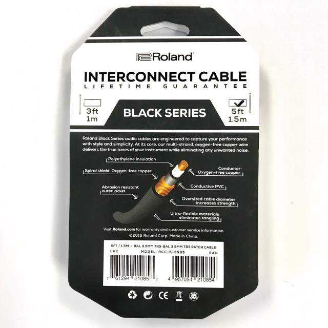 Cable,　Interconnect　TRS,　Series　Roland　Balanced　TRS　Black　3.5mm　3.5mm